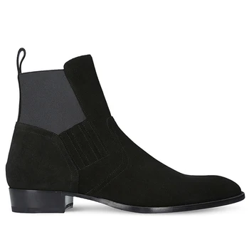 Осенне-зимние мужские ботинки, черные замшевые ботинки из натуральной кожи с острым носком, мужские ботинки с высоким берцем в британском стиле, мужские деловые ботинки!