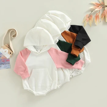 Осенняя толстовка с капюшоном для новорожденных мальчиков и девочек, толстовка, комбинезон, простое боди с цветными блоками и буквами, одежда для новорожденных