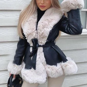 Пальто, женская куртка, Износостойкое зимнее теплое пальто, женская куртка из искусственной кожи без полос, обычная однотонная расцветка
