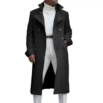 Пальто на пуговицах, Мужской Двубортный Тренч Средней длины, Ветрозащитная Толстая Универсальная куртка jaqueta masculina