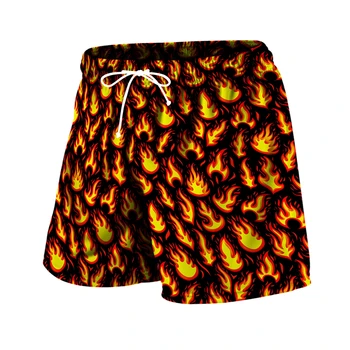 Пляжные шорты с 3D-принтом Flame, летние шорты для плавания в стиле харадзюку, забавные мужские шорты для плавания в стиле хип-хоп, Свободные спортивные шорты Унисекс, Ropa Para Hombre