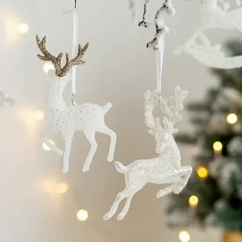 Подвесные подвески на Рождественской елке С блестящими украшениями в виде Рождественского Оленя, Рождественского Лося, Рождественского декора, Счастливого Нового 2023 года, Белого Оленя