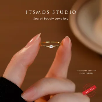 Позолоченные кольца с одним фианитным покрытием ITSMOS 14K, Простые Изящные золотые кольца с золотым ободком, Маленькие Тонкие Наращиваемые кольца для большого пальца для женщин