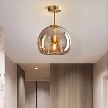 Потолочный светильник из Скандинавского стекла, Простой Постмодернистский коридор, освещение в коридоре, Круглый стеклянный потолочный светильник в Американском ретро стиле, спальня