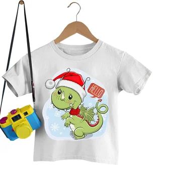 Рождественская футболка с принтом Dragon Baby Hello, подарок для новогодней вечеринки, детская одежда, футболки с героями мультфильмов, топы для мальчиков и девочек, Рождественская футболка