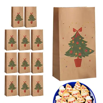 Рождественские сумки из крафт-бумаги 12ШТ, Сумка для рождественских подарков, Рождественский Декор для дома, Рождественские Новогодние Упаковочные пакеты