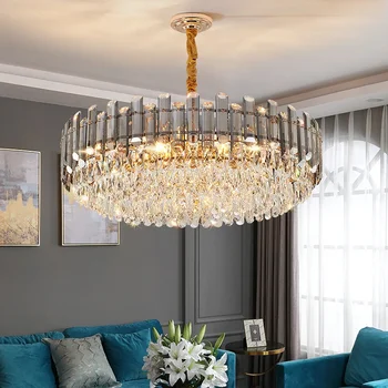 Роскошная современная хрустальная люстра для гостиной, круглая/ овальная светодиодная лампа cristal, новый золотой светильник на цепочке для домашнего декора