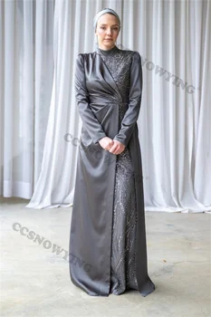 Роскошные аппликации из бисера, мусульманские вечерние платья С длинным рукавом, Исламские вечерние платья с высоким воротом, Женские арабские халаты De Soirée