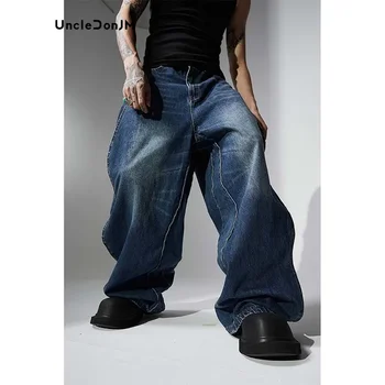 Свободный дизайн, скрученные волнистые джинсы для стирки, уличная одежда, мужские мешковатые джинсы, широкие джинсы Y2k, высокое качество