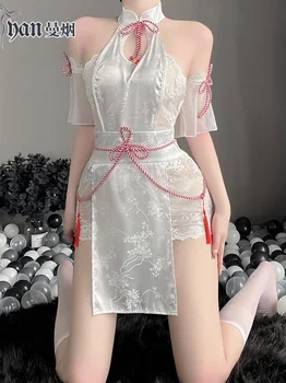 Сексуальное летнее женское платье с завязками на шее в китайском стиле, Открытая спина, кружевное кольцо для рук, украшение кисточкой, мини-платье 8524