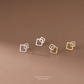 Серьги-гвоздики с геометрическими бриллиантами из стерлингового серебра 925 пробы для женщин, свадебные украшения для помолвки
