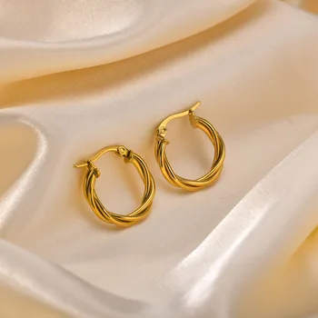 Серьги-кольца Twists для женщин Золотистого цвета, круглые водонепроницаемые украшения из нержавеющей стали, женские противоаллергенные аксессуары, подарок для девочек