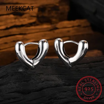 Серьги-кольца из стерлингового серебра 925 пробы, гладкие блестящие Простые сердечки, Модные серьги-пряжки для ушей, женские ювелирные украшения M03539