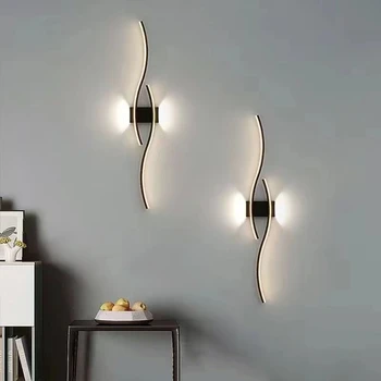 Современные Простые Настенные Светильники LED Long Strip Curve Wall Lamp Золотое Черное Белое Художественное Внутреннее Освещение Гостиной Спальни Прикроватные Лампы