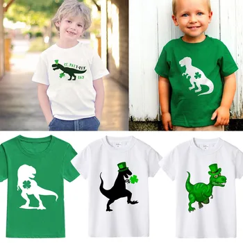Счастливый Динозавр, День Патрика, Зеленая футболка, Самые Удачливые Мальчики, Девочки, Детские Белые футболки, Одежда на Первый День Святого Патрика, Модные Топы, Тройник