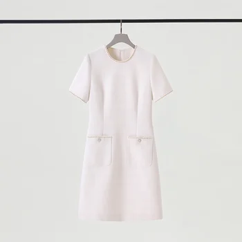 Твидовая юбка женская белая 2023 летнее новое элегантное платье с тонкой талией с ароматом