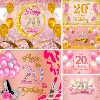 украшения на 20-й день рождения для женщин, фон для вечеринки с 20-м днем рождения, баннер, плакат с годовщиной 20-летия, Розовый фон