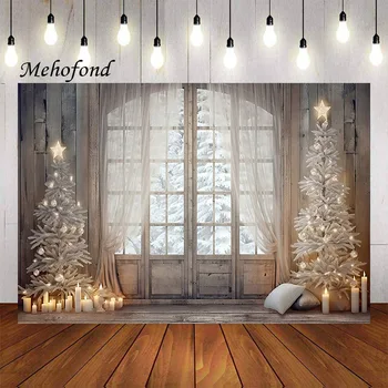 Фон для фотосъемки Mehofond, Рождественская занавеска на окне, Зимний Снег, Рождественская елка, Детский семейный портрет, Декор, фон для фотостудии