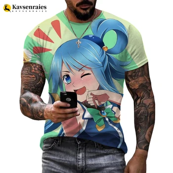 Футболка с 3D-принтом аниме Konosuba, модная мужская женская уличная одежда, футболка с рисунком кавайной девушки, повседневная футболка в стиле хип-хоп, унисекс, футболки, топы