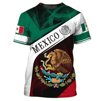 Футболки с изображением орла Майя Мексика, модные футболки с 3D-принтом для мужчин, футболки с национальным флагом Харадзюку, футболки с круглым вырезом и короткими рукавами Оверсайз