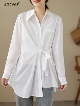хлопчатобумажные винтажные рубашки с длинным рукавом для блузки, повседневные свободные весенне-летние осенние топы, женские блузки 2023 года, рубашки на пуговицах