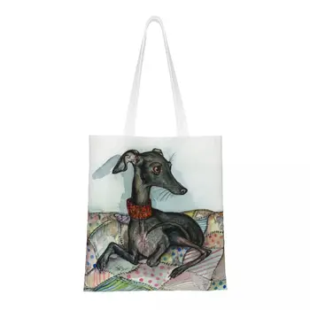 Хозяйственная сумка для собак Грейхаунд Уиппет из вторичной переработки, женская холщовая сумка-тоут, прочные сумки для покупок в продуктовых магазинах