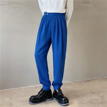 Шикарные мужские брюки Нового дизайна 2024 года, Черные, Синие, с эластичным поясом и заклепками, Мужские шаровары в Корейском стиле, Уличная одежда в стиле хип-хоп