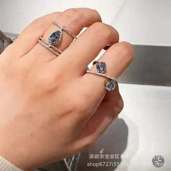 Широкое кольцо с синим цирконом в форме минималистичной капли воды Для женщин, которые раскрываются, надевают украшения для ежедневных вечеринок и коллекций