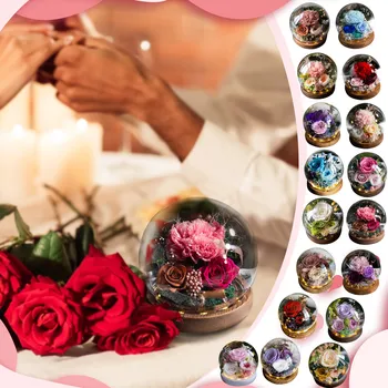 Эксклюзивная роза в стеклянном куполе с подсветкой Настоящая Вечная роза Красавица и Чудовище Сохраненная роза Подарок ко дню Святого Валентина