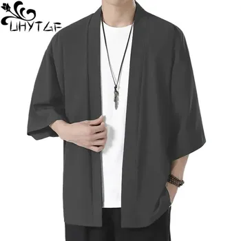 Японский мужской кардиган-кимоно Традиционная Японская одежда самураев Уличная одежда Мужская рубашка Юката Тонкая мужская рубашка-кимоно 5XL 439